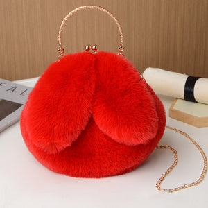 Princess Faux Fur Rabbit Ear Handbag Chain Sling Clutch Bag