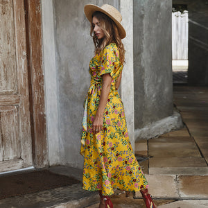 Europe America High Quality Amazon Hot Sale 2020 Elegant Floral Long Wrap Dress