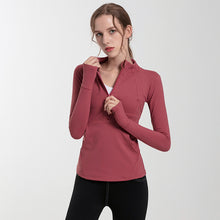 Load image into Gallery viewer, Women Long Sleeve Half Zip Up Elastic Gym Running Yoga Fitness T shirt Jackets
