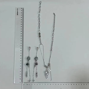 Chinese Style Earrings Long Metal Necklace Set