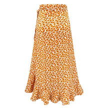 Load image into Gallery viewer, Ruffle Asymmetrical Wrap and Tie Printed Midi Skirt
