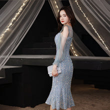 Load image into Gallery viewer, Long Sleeve Sequin Mermaid Midi Evening Dress
