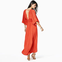 Load image into Gallery viewer, Amazon hot bohemian solid color deep v neck boho clothing high split lantern sleeve sexy dress
