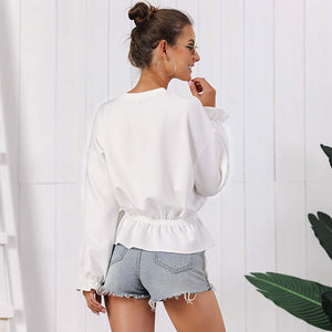 3 colors long sleeve ruffled hem blouse