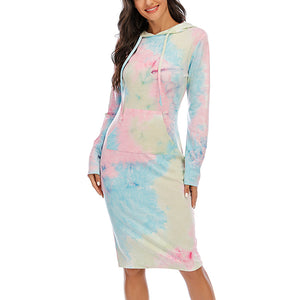 Tie Dye Long Sleeve Slim Hoodie Dress