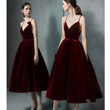 Load image into Gallery viewer, Elegant Burgundy Bridal Velour Evening Dress
