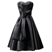 Load image into Gallery viewer, Short Tie Knot Strapless Satin Elegant Black Party Evening Dress
