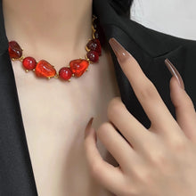 Load image into Gallery viewer, French Style Chic Vintage Red Stone Collarbone Chain Necklace Beach Holiday Evening Necklace
