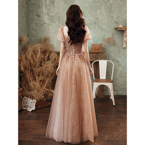 Elegant Sequin Flower Appliqued Long Princess Prom Dress