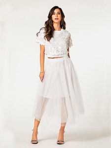 White tulle overlay on sale skirt