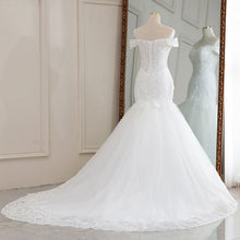 Load image into Gallery viewer, White Lace Big Train V Neck French Style Bridal Wedding Dress
