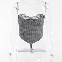 Load image into Gallery viewer, Lace Corss Tie Slim Elegant Strapless Black White Plaid Top
