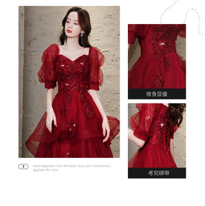 Maroon Fairy French Style Princess Evening Dress