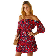 Load image into Gallery viewer, Off Shoulder Half Sleeve Leopard Mini Dress
