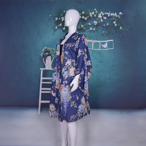 Long Printed Floral Dot Quarter Sleeve Loose Kimono Beachwear Cover Up