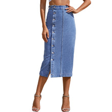 Load image into Gallery viewer, Button Asymmetrical Slit High Waist Midi Denim Skirt
