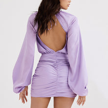 Load image into Gallery viewer, Hot Sale Sexy Backless Lantern Sleeve Ruched Bodycon Casual Dress
