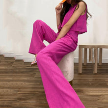 Load image into Gallery viewer, Solid Sleeveless Top Flare Pants Cotton Two Piece Set
