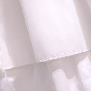 White Fairy High Waist A Line Spliced Elastic Waistband Midi Skirt