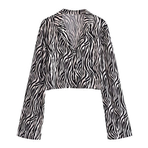 Zebra Animal Skin Print Short Knit Top Strips Tie Pencil Skirt Two Piece Set