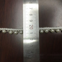 Load image into Gallery viewer, 1.6cm Single Edge Pearl Trim White Beaded Tulle Lace Tape
