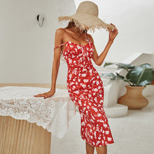 Load image into Gallery viewer, Sping Summer Floral A Line Red Spaghetti Midi Casual Dress
