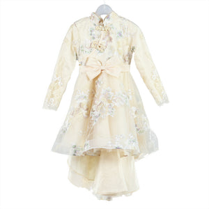 110-160cm Children Long Sleeve Autumn Ethnic Style Chinoiserie Cheongsam Tulle Princess Dress Junior Performance Dress