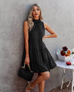 Fashion Sleeveless Halter Neck Ruched Mini Casual Dress