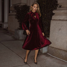 Load image into Gallery viewer, Gorgeous Modern Ladies Velvet Maxi Dress Autumn Winter Sexy V Neck A-Line Long Elegant long Sleeve Burgundy Velvet Dress Women
