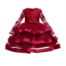 Load image into Gallery viewer, 100-150cm Kids Formal Event Princess Dresses Long Sleeve Puffy Tulle Tiered Performance Dress
