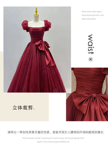 Burgundy Bridal Dress Puff Sleeve Long Princess Dress Stage Performance Birthday Puffy Evening Dress