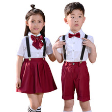 Загрузить изображение в средство просмотра галереи, Children&#39;s Day Performance Suit Junior Primary School Uniform Girls Boys Suspender Trousers Skirt Set
