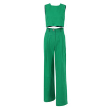 Load image into Gallery viewer, Solid Sleeveless Top Flare Pants Cotton Two Piece Set
