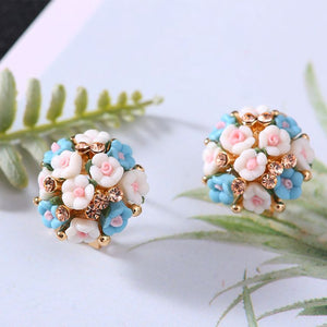 Fashion Big Tiny Flower Ball Stud Earrings