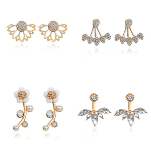 Crystal Sweetheart Pendant Asymmetrical Leaves Ear-hook Stud Earrings