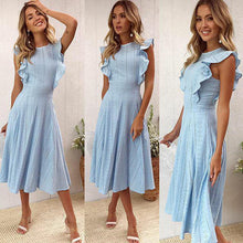 Load image into Gallery viewer, Fashion Frilled Zipper Asymmetrical Round Neck Lace Casual Dress

