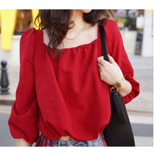 Load image into Gallery viewer, Red Long Sleeve Chiffon Square Neck Bowknot Blouse
