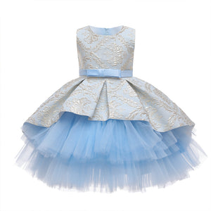 2-12Y Kids Fancy Dress Flower Girl Jacquard Puffy Performance Dress