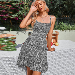 Spaghetti Strap Printed Floral Casual Dress