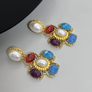 Mediaeval Palace Style Rhinestone Pearl Heart Shape Collarbone Necklace Earrings Set