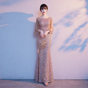 Long Sleeve Elegant Sequin Maxi Mermaid Evening Dress