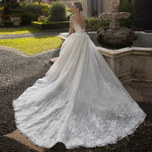 Long Sleeve Deep V Neck Backless Small Train Mermaid Wedding Dress