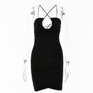 women sexy hollow out halter neck tied backless solid jersey bodycon club dress