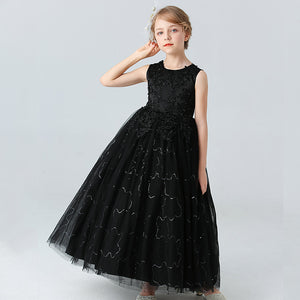 Kids Long Wedding Flower Girl Dress Tulle Puffy Princess Dress 3-15Y Girls Children's Day Performance Dress