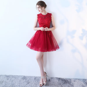 Lace Embroidered Short Tulle Party Evening Dress