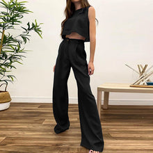 Load image into Gallery viewer, Solid Sleeveless Top Flare Pants Cotton Two Piece Set
