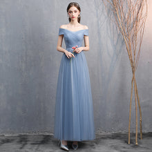 Load image into Gallery viewer, Pink Blue Off Shoulder Slim Fairy Bridesmaid Evening Dresses
