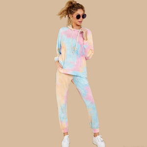 2020 Amazon Hot Sale Factory Wholesale Tie Die Printed Casual Sweatsuits Sports Gym Sweatshirt and Sweatpants