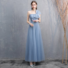 Load image into Gallery viewer, Pink Blue Off Shoulder Slim Fairy Bridesmaid Evening Dresses
