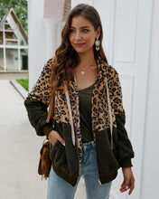 Load image into Gallery viewer, Contrast Leopard Womens Fuzzy Hoodies Long Sleeve Zip Up Sweatshirt Fleece jacket and coat for ladies
